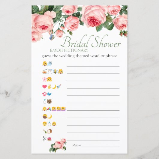 Papier Jeu de Baby Shower Emoji Pictionary Rose Gênée (Devant)