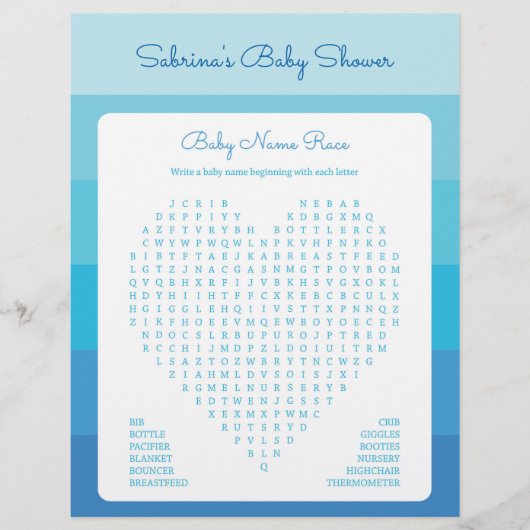 Papier Jeu de baby shower en Blue Ombre Stripes (Devant)