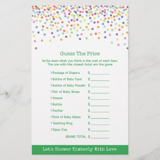 Papier Jeu de baby shower en Confetti Thème (Devant)