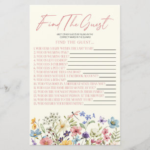 Papier Jeu de Baby Shower Fleur Sauvage Florale Trouvez l