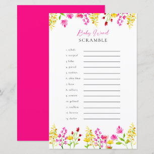 Papier Jeu de Baby shower Fleur sauvage Word Scramble