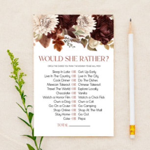 Papier Jeu de Baby Shower Fleurs de Bourgogne Plutôt