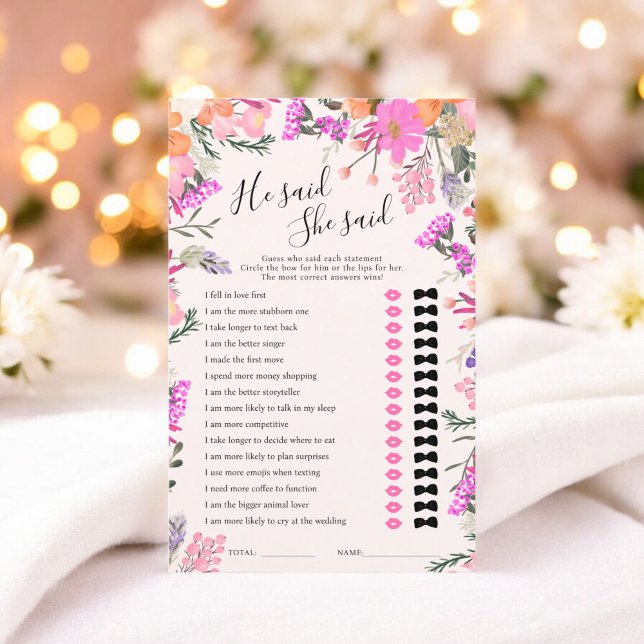 Papier Jeu de baby shower floral rose 'Il a dit, Elle a d (He said she said pink floral bridal shower game)
