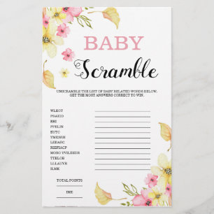 Papier Jeu de Baby shower floral Word Scramble