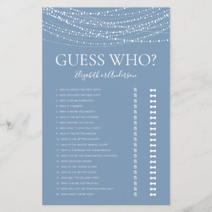 Papier Jeu de Baby Shower Guess Who Dusty Blue Lights