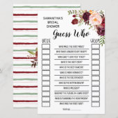 Papier Jeu de Baby Shower Guess Who Marsala Flowers (Devant / Derrière)