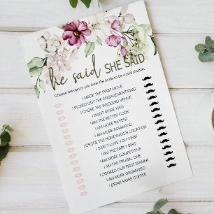 Papier Jeu de Baby Shower Il a dit Elle a dit Pivoines Ro