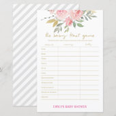 Papier Jeu de Baby Shower Imprimé Rose Poudré et Or (Devant / Derrière)