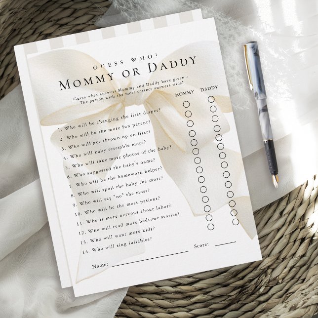 Papier Jeu de Baby Shower Ivory Bow Devinez qui (Créateur téléchargé)