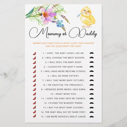 Papier Jeu de baby shower maman ou papa (Devant)