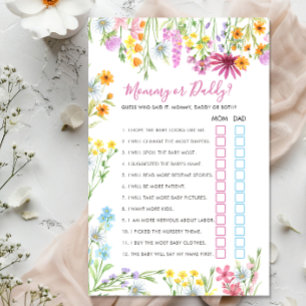 Papier Jeu de Baby Shower Maman ou Papa Fleur Sauvage Flo