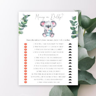 Papier Jeu de baby shower Maman ou papa ours koala