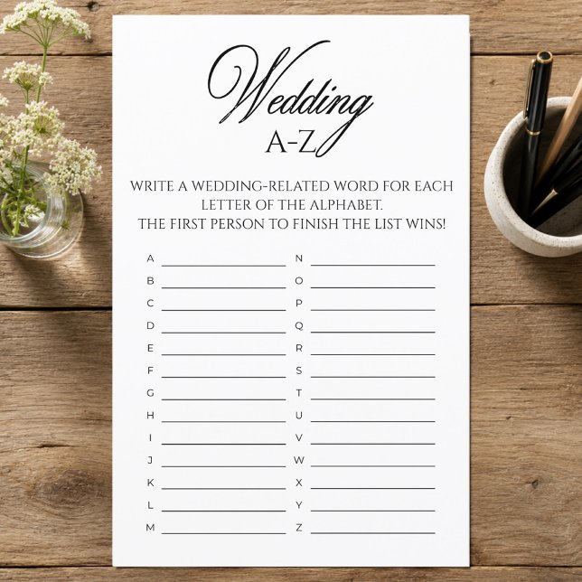 Papier Jeu de Baby Shower Mariage A-Z (Wedding A-Z Bridal Shower Game)