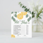 Papier Jeu de Baby Shower Mariage Citron 'Il a dit Elle a (Debout devant)