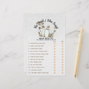 Papier Jeu de Baby Shower Mariage Citrouille Blanche Or C