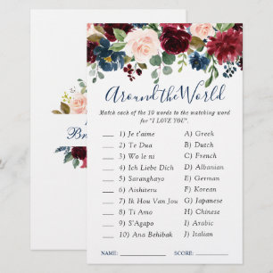 Papier Jeu de Baby Shower Mariage Fleur Rose Navy Bourgog