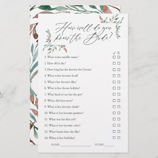 Papier Jeu de Baby Shower Mariage Hivernal à la Campagne (Devant / Derrière)