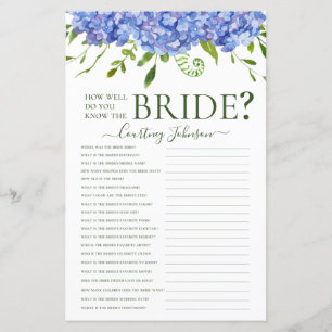 Papier Jeu de Baby Shower Mariage Hydrangeas Bleues