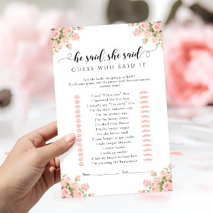 Papier Jeu de Baby Shower Mariage Rose Floral Il a dit El