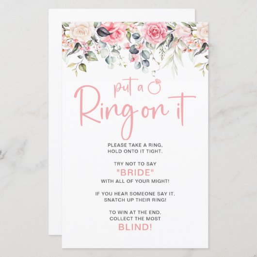 Papier Jeu de Baby Shower 'Mettez-Lui Une Bague Au Doigt' (Devant / Derrière)