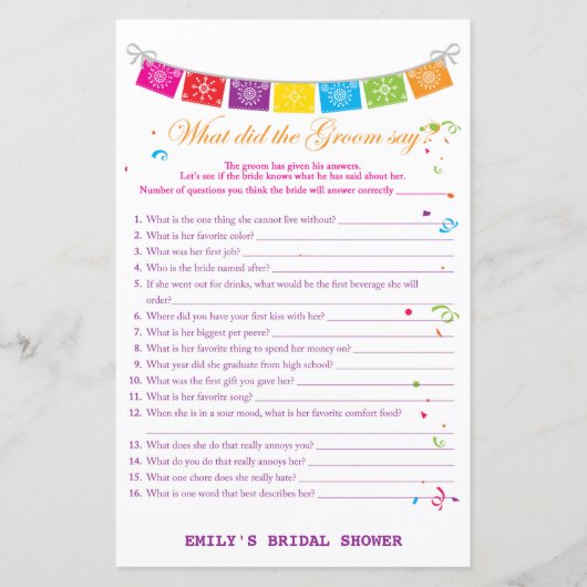 Papier Jeu de Baby Shower Mexicain Imprimé (Devant)