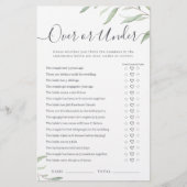 Papier Jeu de baby shower Minimal greenery Over or Under (Devant)
