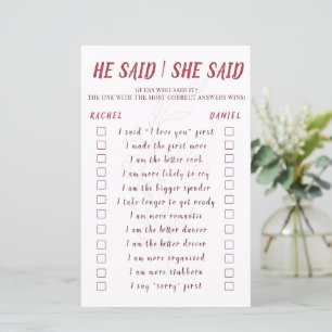 Papier Jeu de Baby Shower Moderne Fleurs "Il a dit, Elle