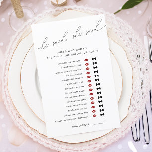 Papier Jeu de Baby Shower Moderne 'Il a dit, Elle a dit'