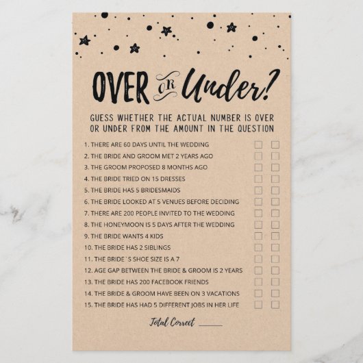Papier Jeu de baby shower modifiable Over ou Under (Devant)