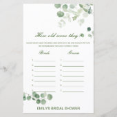 Papier Jeu de Baby Shower Modifiable 'Quel âge avaient-il (Devant)