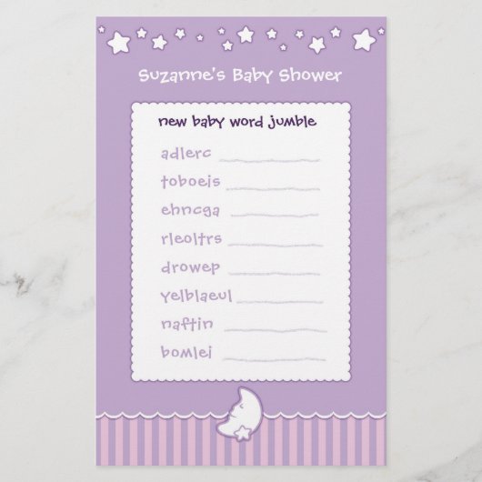 Papier Jeu de Baby Shower - Mots Mêlés (Devant)