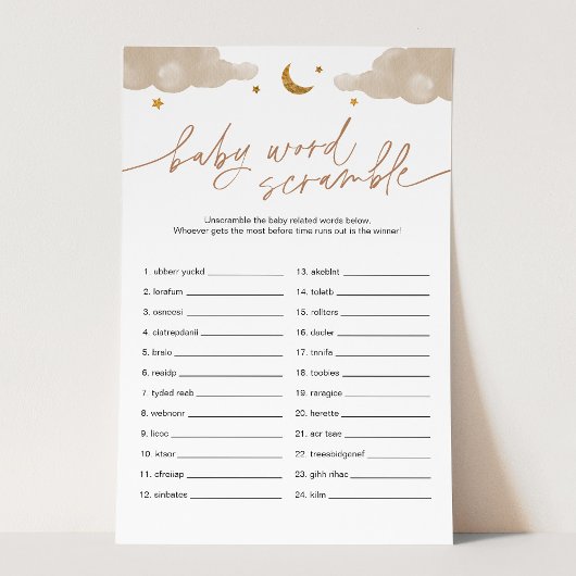 Papier Jeu de baby shower "Mots mêlés bébé - Étoile scint