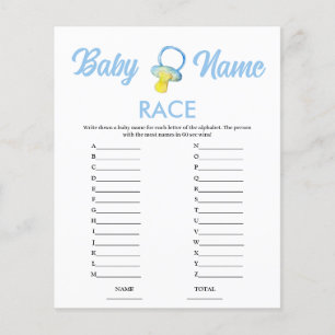 Papier Jeu de Baby Shower "Nom de la Course" Budget Bleu
