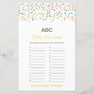 Papier Jeu de baby shower Objet bébé Alphabet modifiable