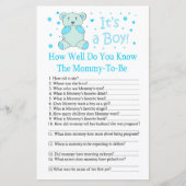 Papier Jeu de baby shower ours bleu À quel point connaiss (Devant)