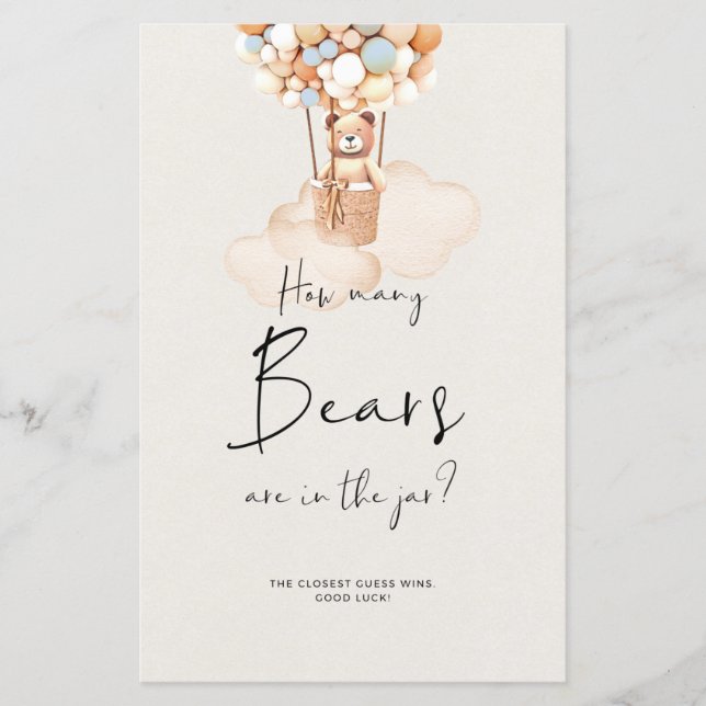 Papier Jeu de Baby Shower Ours - Combien d'ours dans le p (Devant)