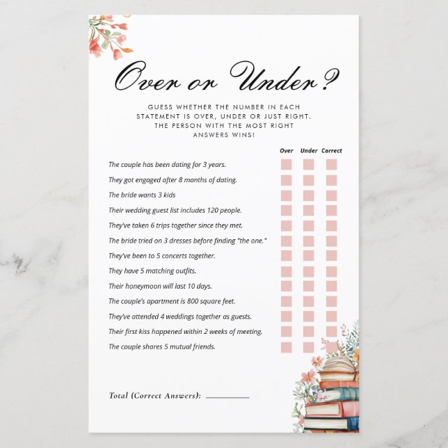 Papier Jeu de Baby Shower Over ou Under Nouveau Chapitre (Devant)