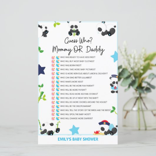 Papier Jeu de Baby shower Panda Bleu (Debout devant)