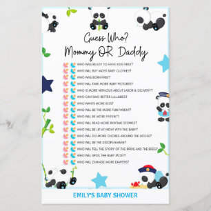 Papier Jeu de Baby shower Panda Bleu