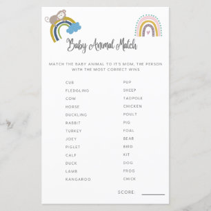 Papier Jeu de Baby Shower pour Bébé Animal Correspond au