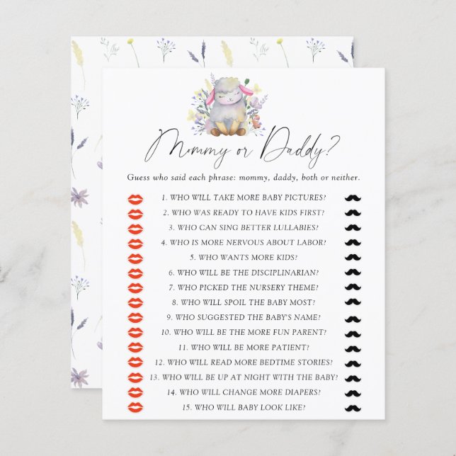 Papier Jeu de baby shower pour maman ou papa (Devant / Derrière)