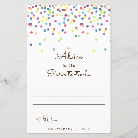 Papier Jeu de Baby shower Rainbow Sprinkle IMPRIMÉ (Devant)