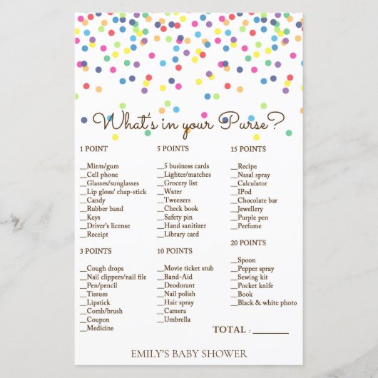 Papier Jeu de Baby shower Rainbow Sprinkle IMPRIMÉ (Devant)