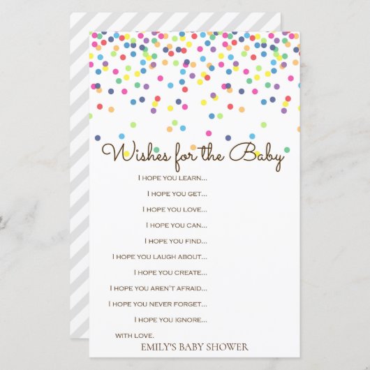 Papier Jeu de Baby shower Rainbow Sprinkle IMPRIMÉ (Devant / Derrière)