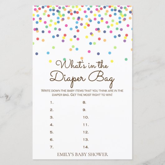 Papier Jeu de Baby shower Rainbow Sprinkle IMPRIMÉ (Devant)