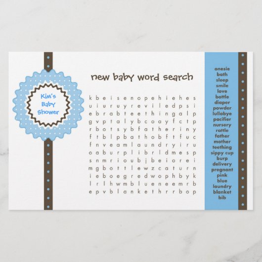 Papier Jeu de baby shower - Recherche de mots (Devant)