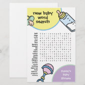 Papier Jeu de Baby Shower - Recherche de mots (Devant / Derrière)