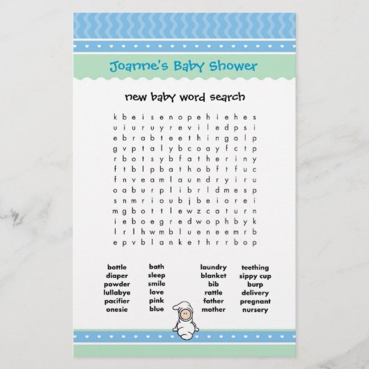 Papier Jeu de Baby Shower - Recherche de mots (Devant)