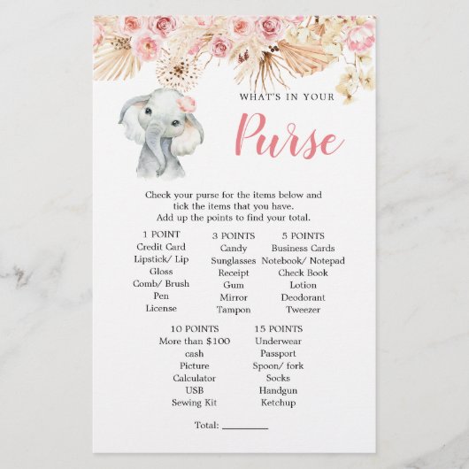 Papier Jeu de Baby shower rose Boho Elephant Girl (Devant)