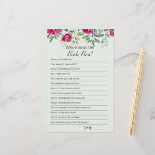 Papier Jeu de baby shower rose Combien connaissez-vous